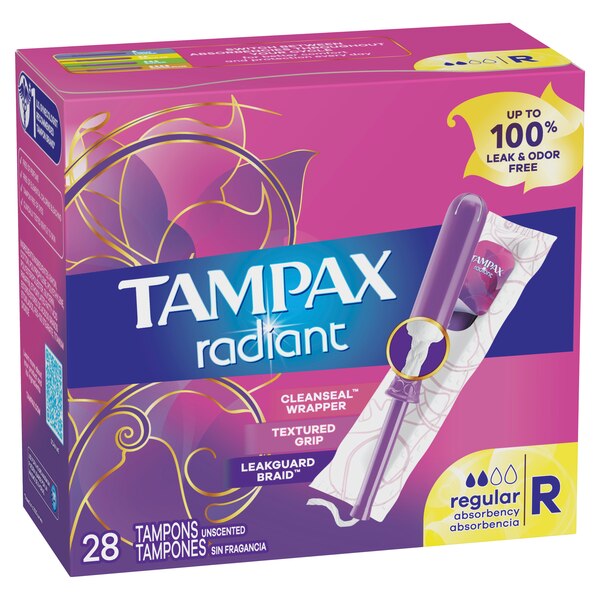 Tampax Radiant Plastic Tampons, Unscented, Regular