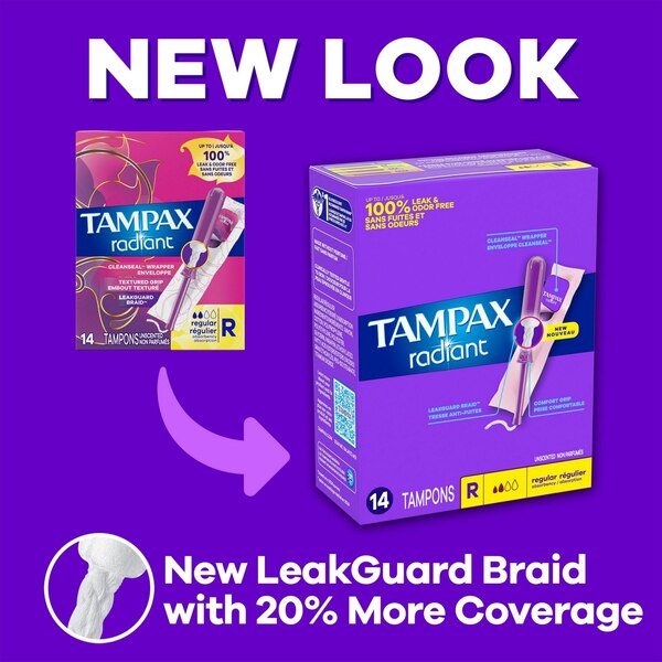 Tampax Radiant Plastic Tampons, Unscented, Super