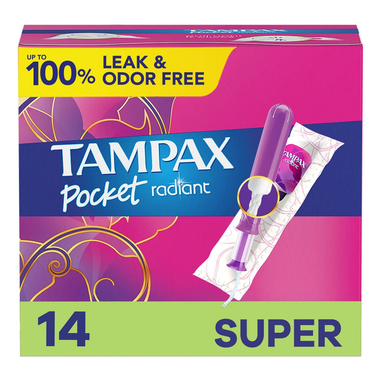 Tampax Pocket Radiant Super Unscented Compact Tampons, 16 CT