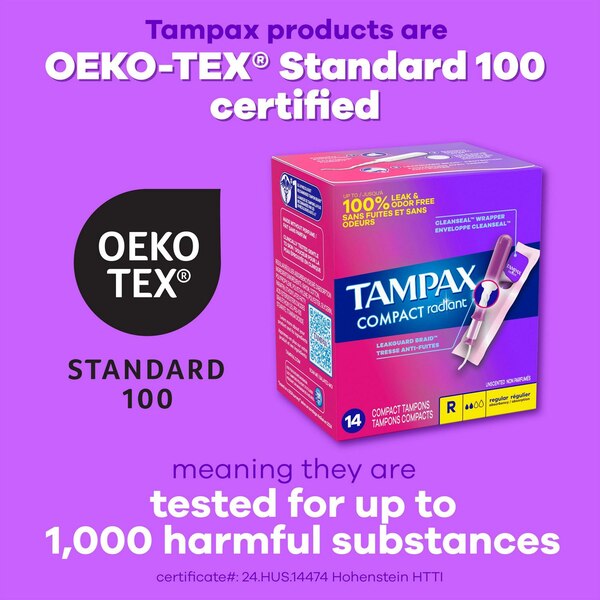 Tampax Pocket Radiant Compact Tampons Duo Pack Regular/Super Absorbency, Unscented, 28 Count