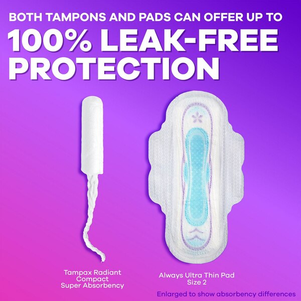 Tampax Pocket Radiant Compact Tampons Duo Pack Regular/Super Absorbency, Unscented, 28 Count