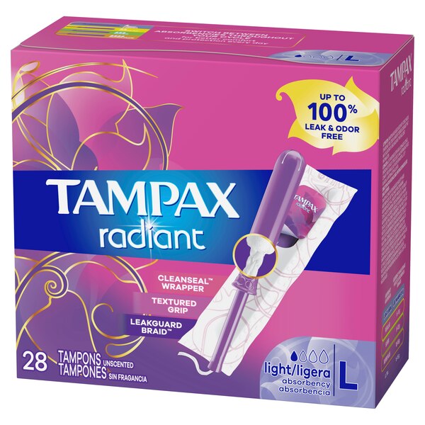 Tampax Radiant Tampons Light Absorbency, Unscented, 28 CT