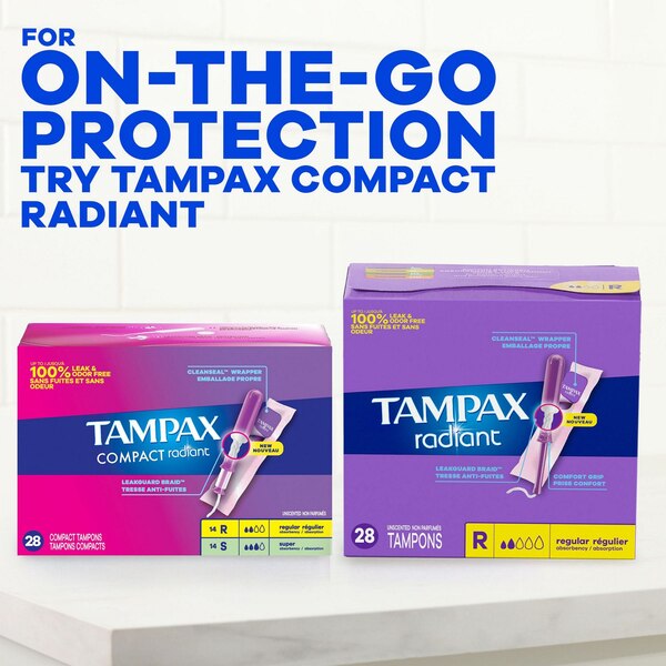 Tampax Radiant Tampons Duo Pack, Unscented, Light/Regular, 26 CT