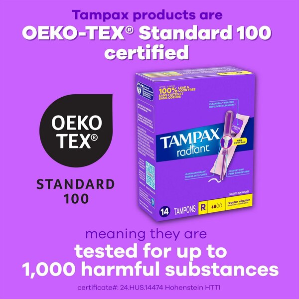 Tampax Radiant Tampons Duo Pack, Unscented, Light/Regular, 26 CT