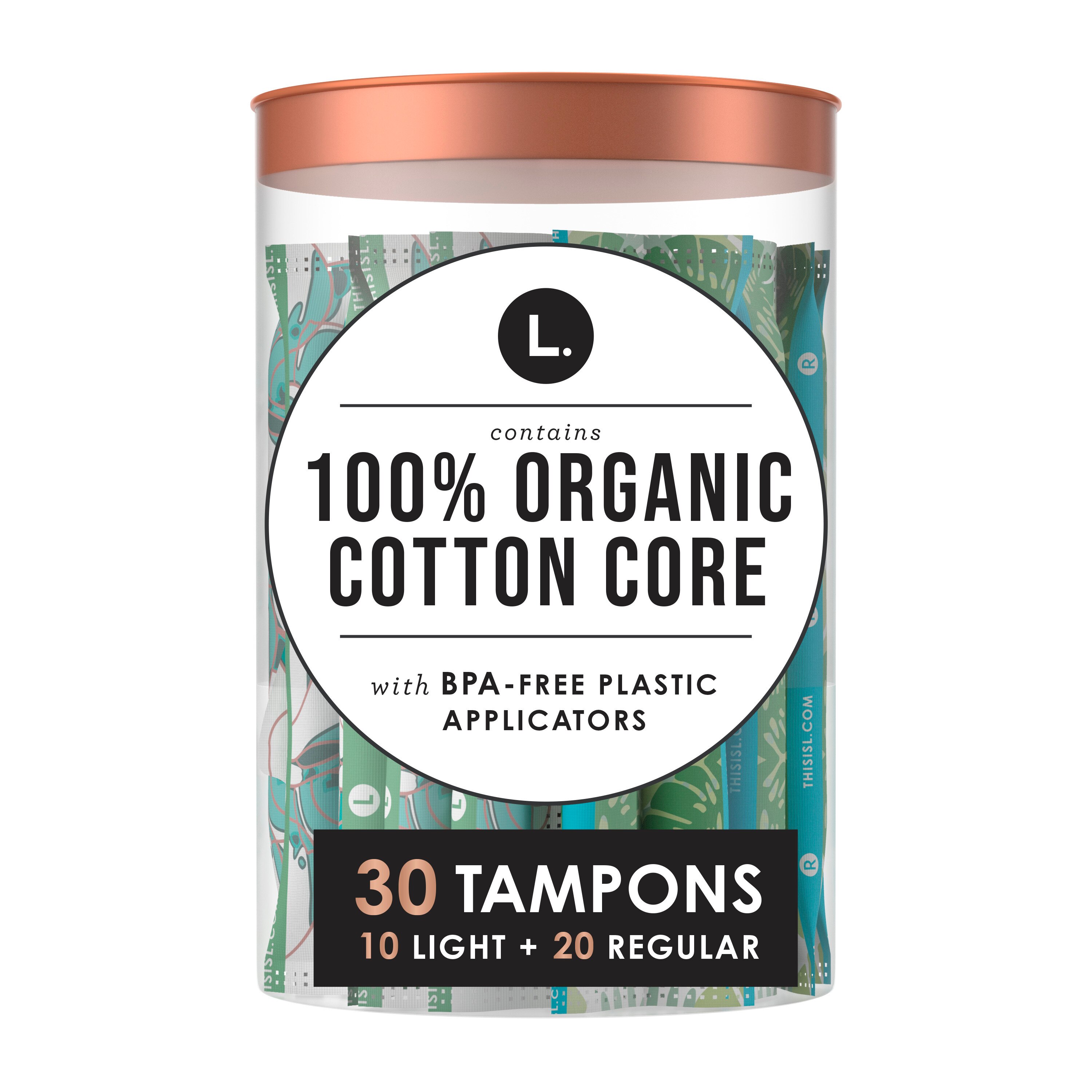 L. Organic Cotton Tampons Multipack, Light/Regular Absorbency, 30 CT