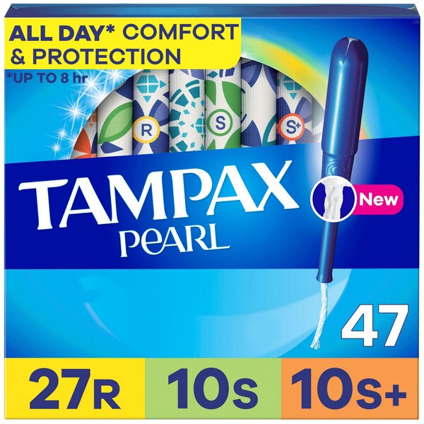 Tampax Pearl Tampons with LeakGaurd Braid, Unscented, Jumbo, 47 CT