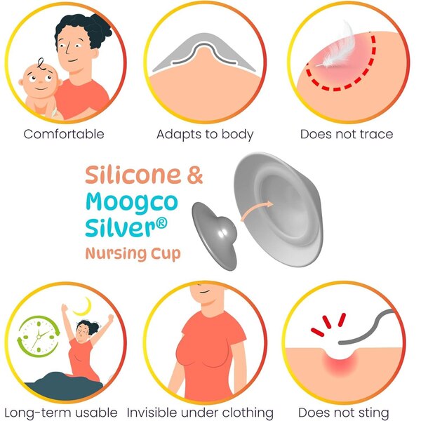 Moogco Silver Nursing Cups with Silicone Pads, 2 CT