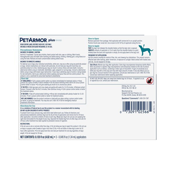 PETARMOR Plus for Medium Dogs 23-44 lbs, Flea & Tick Prevention for Dogs, 3-Month Supply