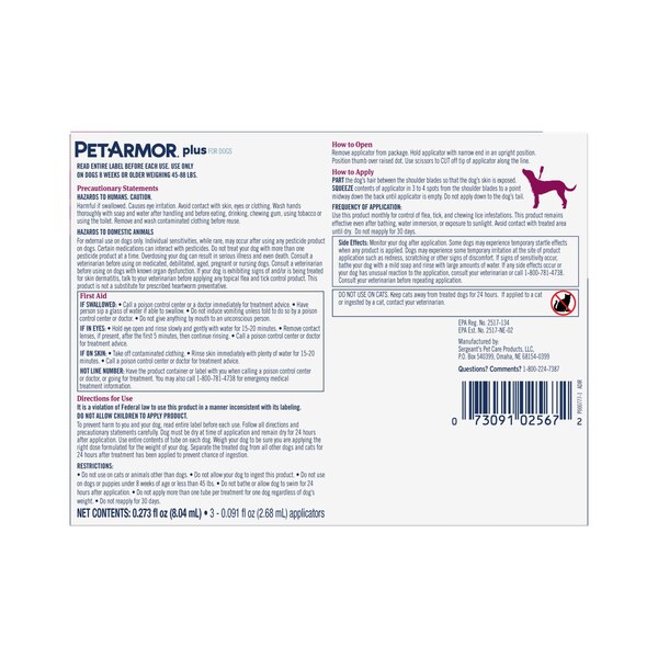 PETARMOR Plus for Large Dogs 45-88 lbs, Flea & Tick Prevention for Dogs, 3-Month Supply