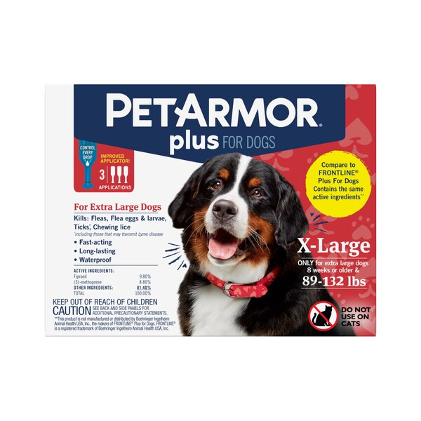 PETARMOR Plus for X-Large Dogs 89-132 lbs, Flea & Tick Prevention for Dogs, 3-Month Supply