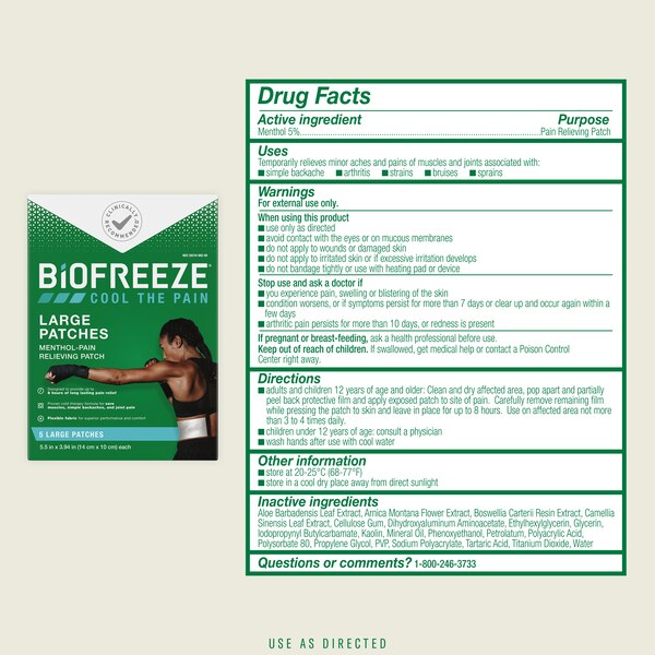 Biofreeze Large Menthol Pain Relieving Patch
