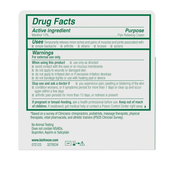 Biofreeze Overnight Menthol Pain Relieving Cream, 3 OZ