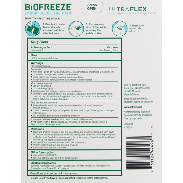 Biofreeze Ultraflex Lidocaine Pain Relieving Patch, 4 CT