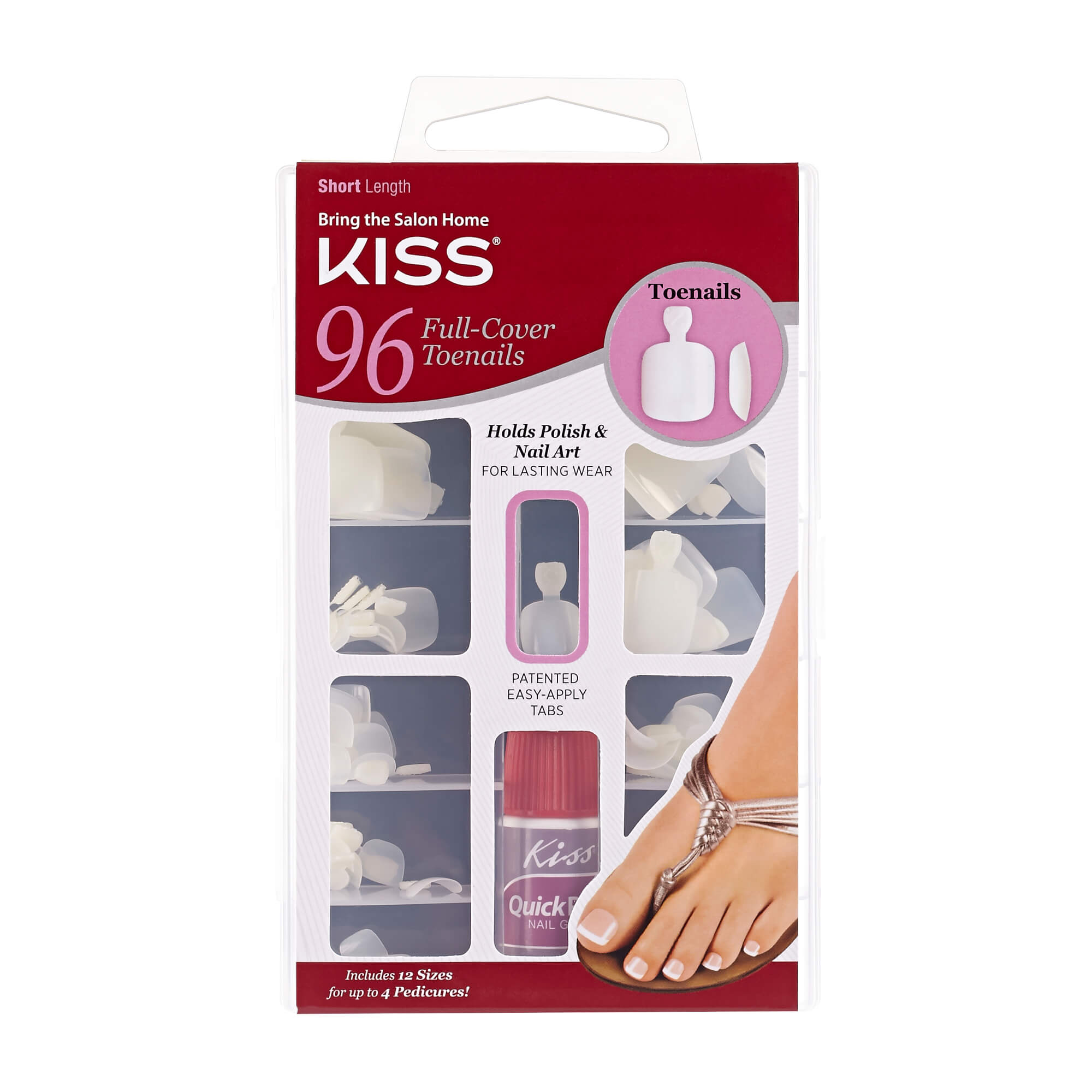 KISS - Uñas postizas para los pies, cobertura completa, 96 u.