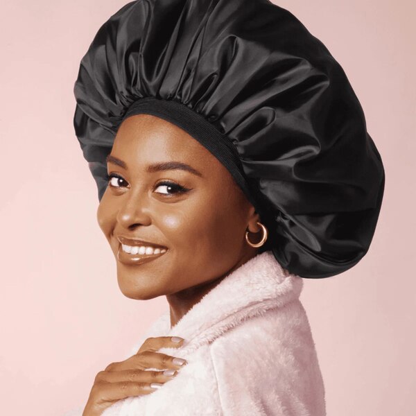 KISS Colors & Care Silky Satin Day & Night Cap, Black, Super Jumbo 