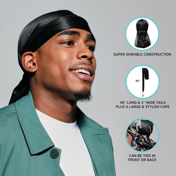 KISS Colors & Care Power Wave Satin Durag, Black