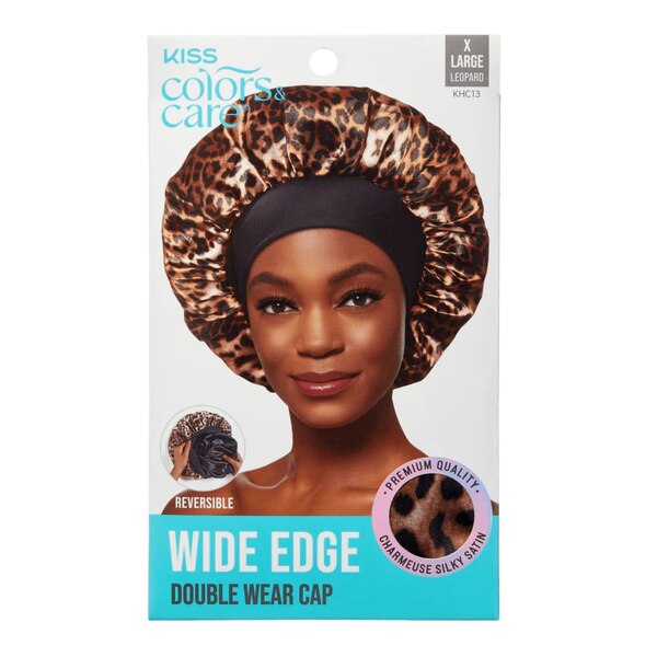 KISS Colors & Care Silky Satin Wide Edge Double Wear Cap, Leopard, Extra Large