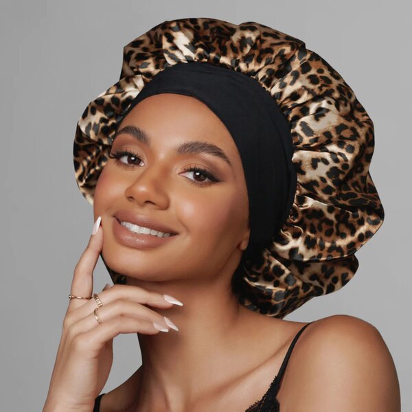 KISS Colors & Care Silky Satin Wide Edge Double Wear Cap, Leopard, Extra Large