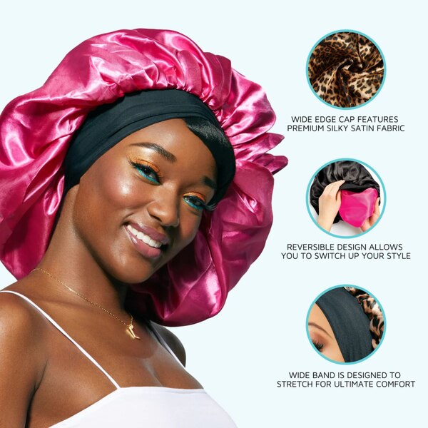 KISS Colors & Care Silky Satin Wide Edge Double Wear Cap, Leopard, Extra Large