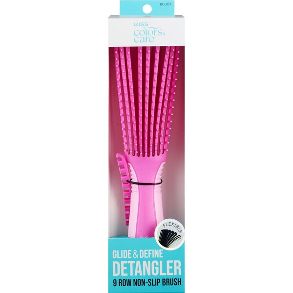 Kiss Colors Care Glide & Define Detangler 9 Row Non-Slip Brush, Pink