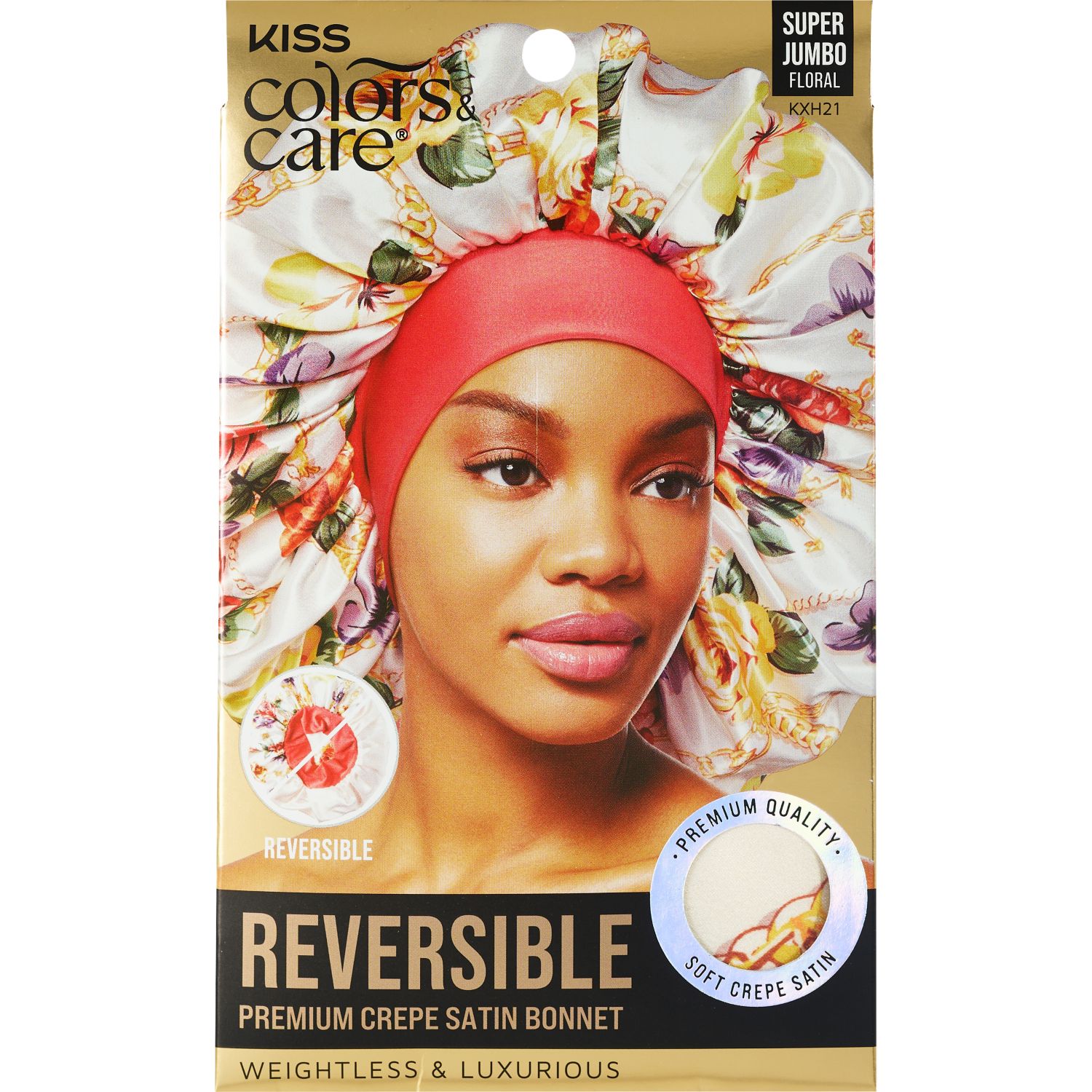 Kiss Colors Care Reversible Satin Bonnet, Super Jumbo, Floral