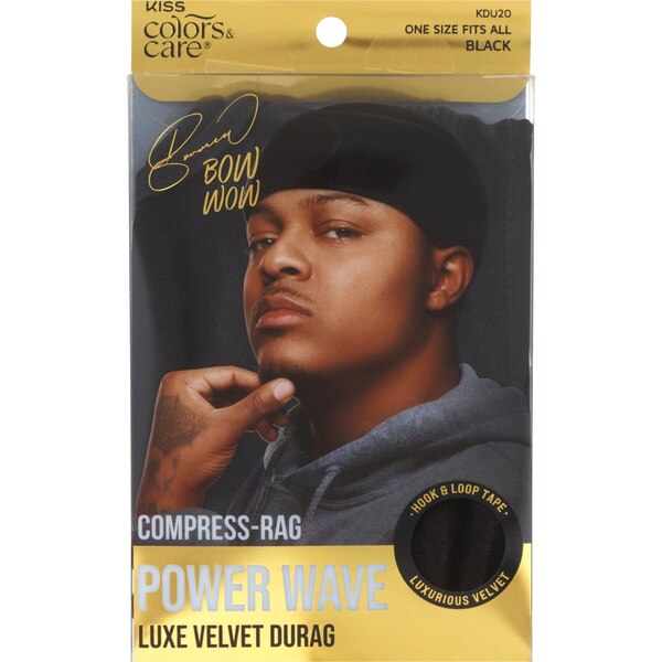 KISS Colors & Care Compress Power Wave Luxe Velvet Durag, Black, One Size