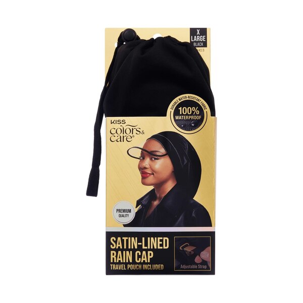 KISS Colors & Care Satin-Lined Premium RAIN CAP, Extra Large, Black