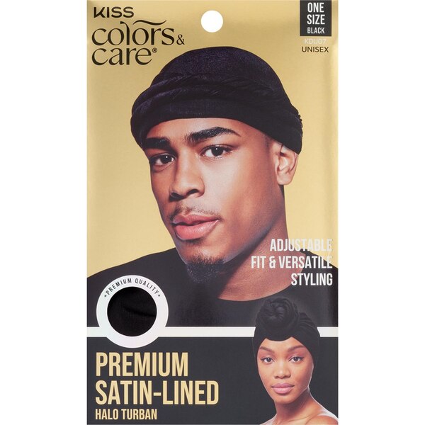 KISS Colors & Care Satin-Lined Premium Halo Turban, Black