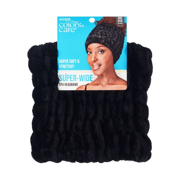 KISS Colors & Care Ultra Soft Plus Super Wide Spa Headband, Black