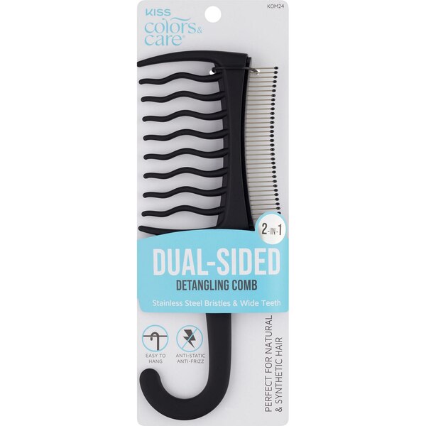 KISS Colors & Care 2-In-1 Dual-Sided Detangling Wig Comb, Black