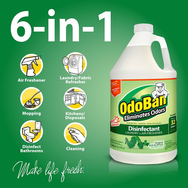 OdoBan Disinfectant Laundry & Air Freshener Concentrate, Original Eucalyptus, 1 Gallon