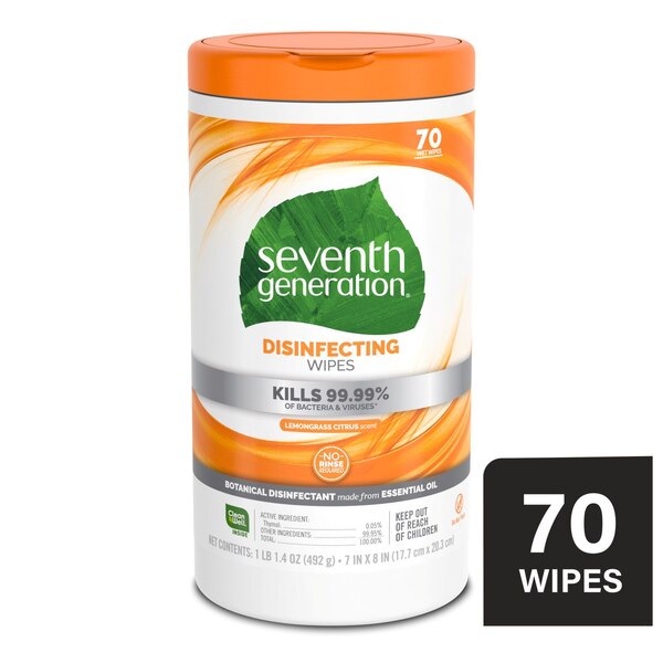 Seventh Generation Disinfectant Wipes, Lemongrass Citrus, 70 ct
