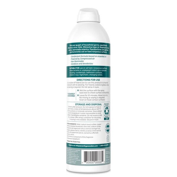 Seventh Generation Disinfectant Spray, Spearmint, 13.9 oz