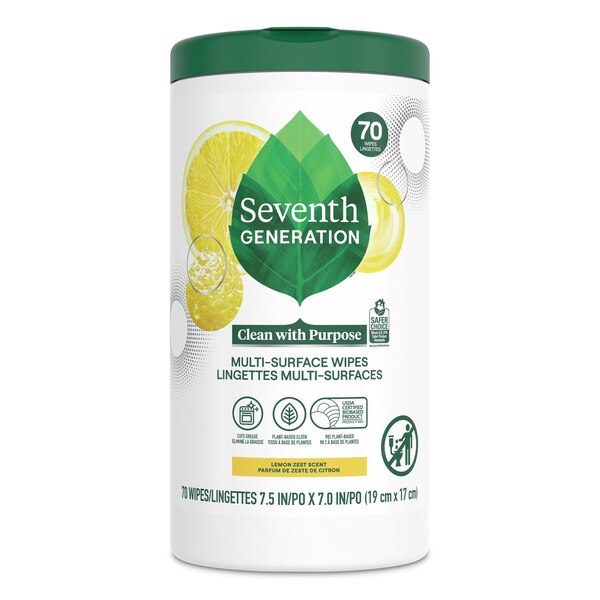 Seventh Generation Multi Surface Wipes, Lemon Zest Scent, 70 ct