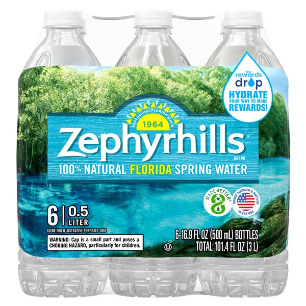 Zephyrhills Brand 100% Natural Spring Water, 6 ct, 16.9 oz