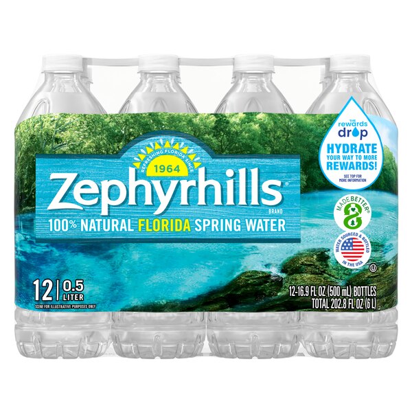 Zephyrhills Brand 100% Natural Spring Water, 12 ct, 16.9 oz