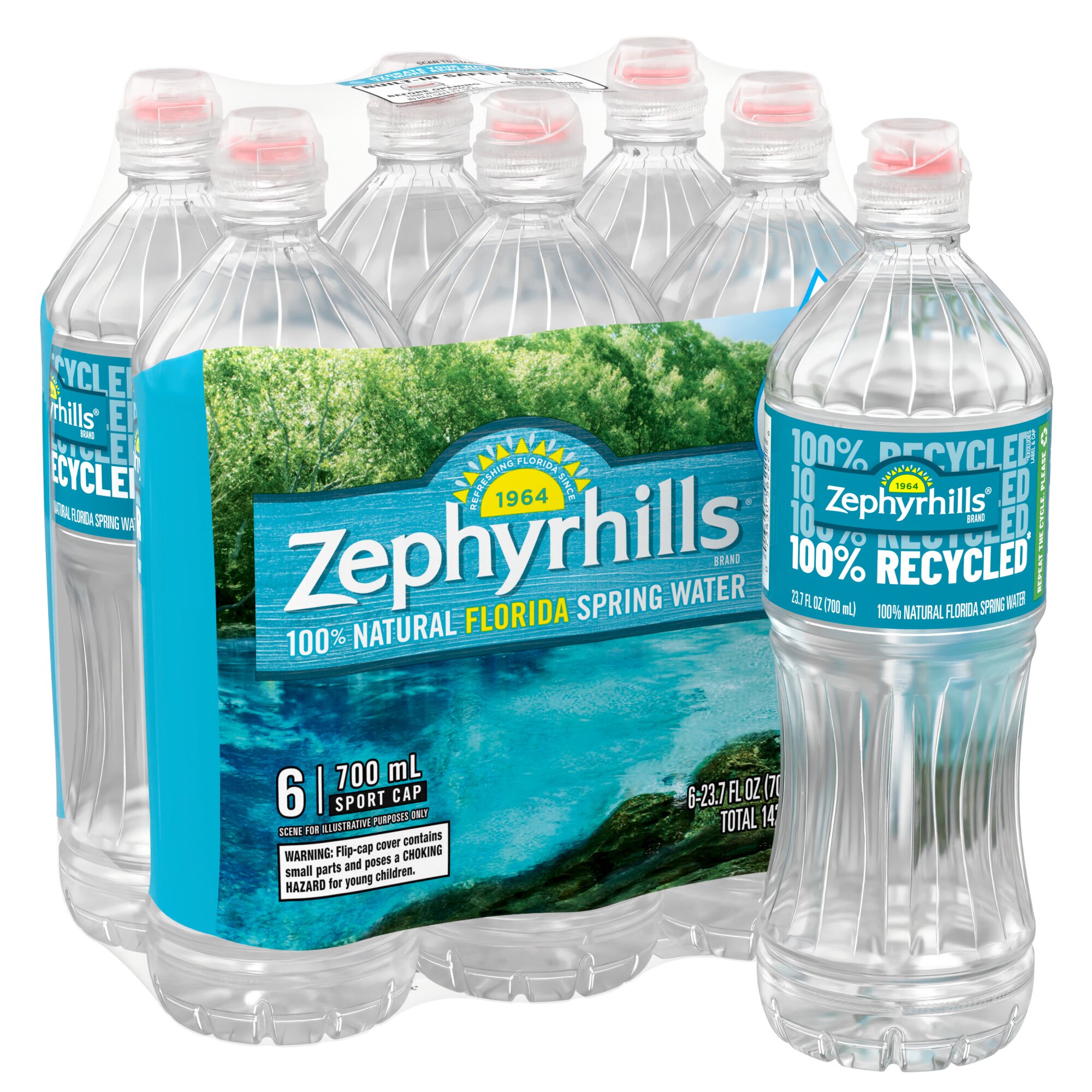 Zephyrhills Brand 100% Natural Spring Water, 23.7-ounce plastic sport cap bottles (Pack of 6)