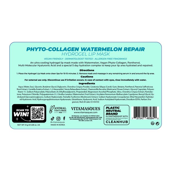 Vitamasques Phyto-Collagen Watermelon Repair Hydrogel Lip Mask