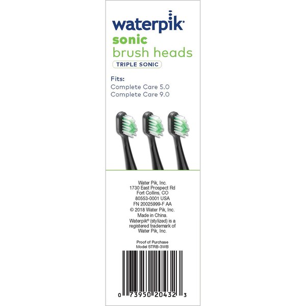 Waterpik Replacement Triple Sonic Brush Heads - Black STRB-3WB