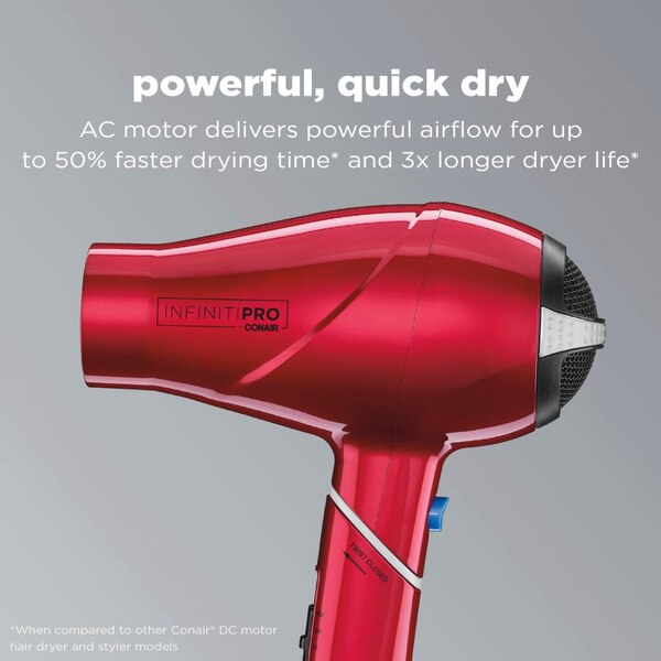 Conair InfinitiPRO 1875W Folding Handle Compact Hair Dryer, Red