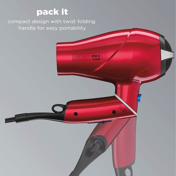 Conair InfinitiPRO 1875W Folding Handle Compact Hair Dryer, Red