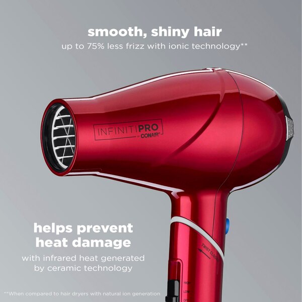 Conair InfinitiPRO 1875W Folding Handle Compact Hair Dryer, Red