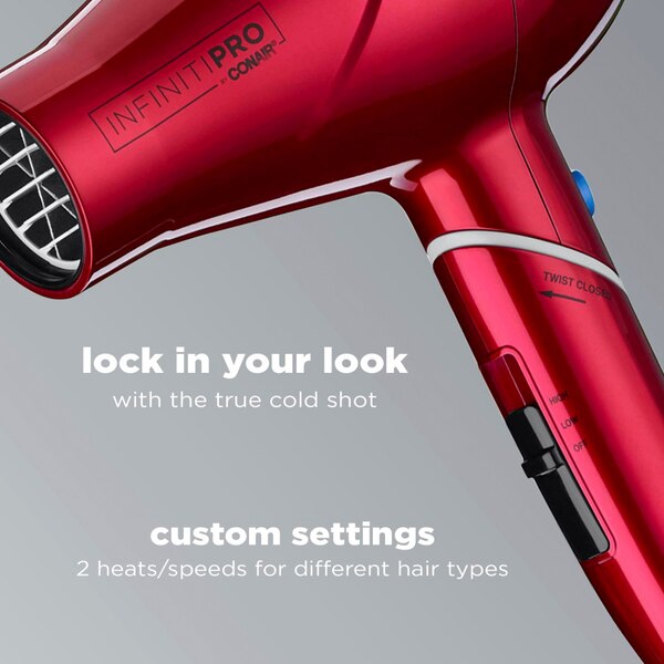 Conair InfinitiPRO 1875W Folding Handle Compact Hair Dryer, Red