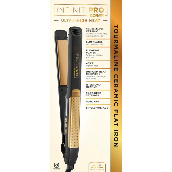 Conair InfinitiPRO Ultra-High Heat Tourmaline Ceramic Flat Iron, 1 IN