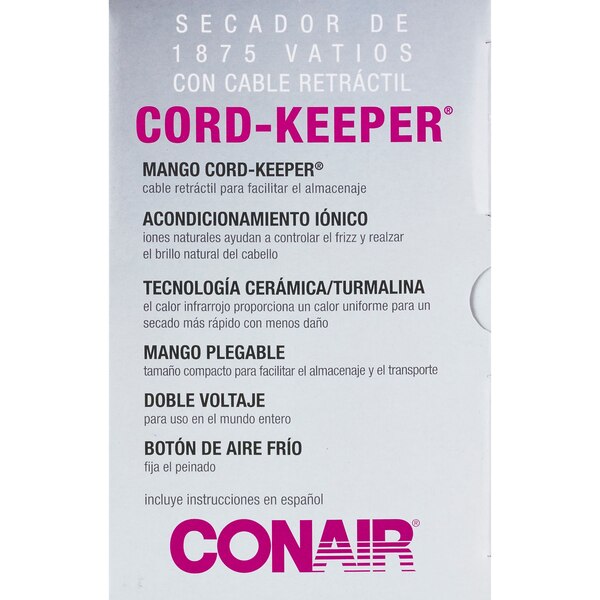 Conair Cord-Keeper 1875W Compact Hair Dyer, Pink