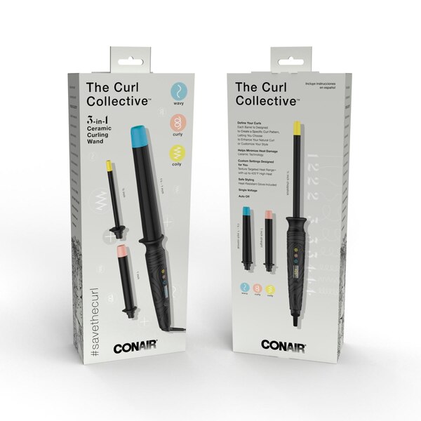 The Curl Collective 3-in-1 Ceramic Curling Wand, .5 IN to 1.25 IN