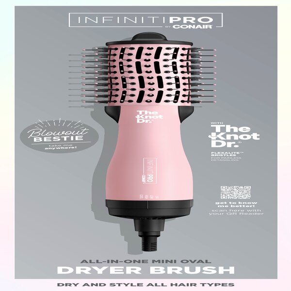 Conair InfinitiPRO The Knot Dr. All-in-One Compact Oval Dryer Brush, Pink