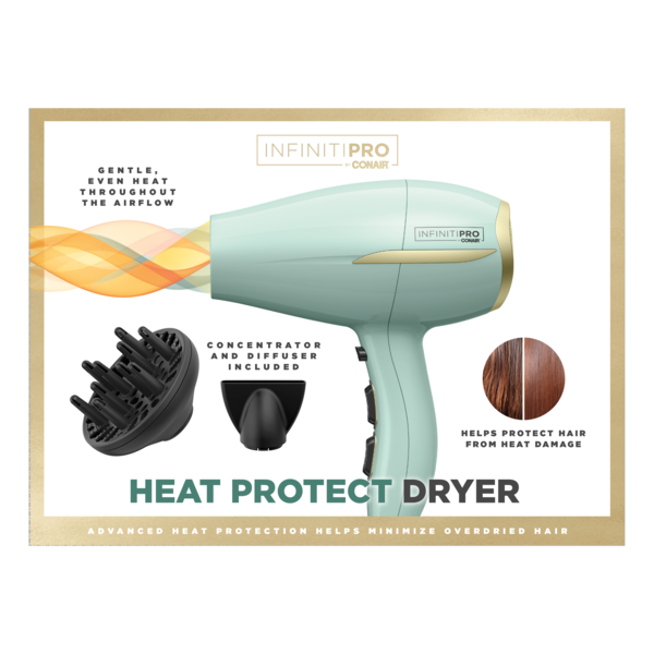 Conair InfinitiPRO Heat Protect Hair Dryer, Green
