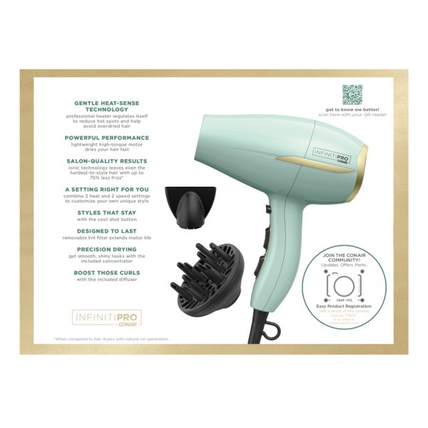 Conair InfinitiPRO Heat Protect Hair Dryer, Green
