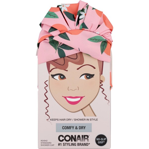 Conair Shower Cap with No Slip Grip, Orange Print, 1 CT